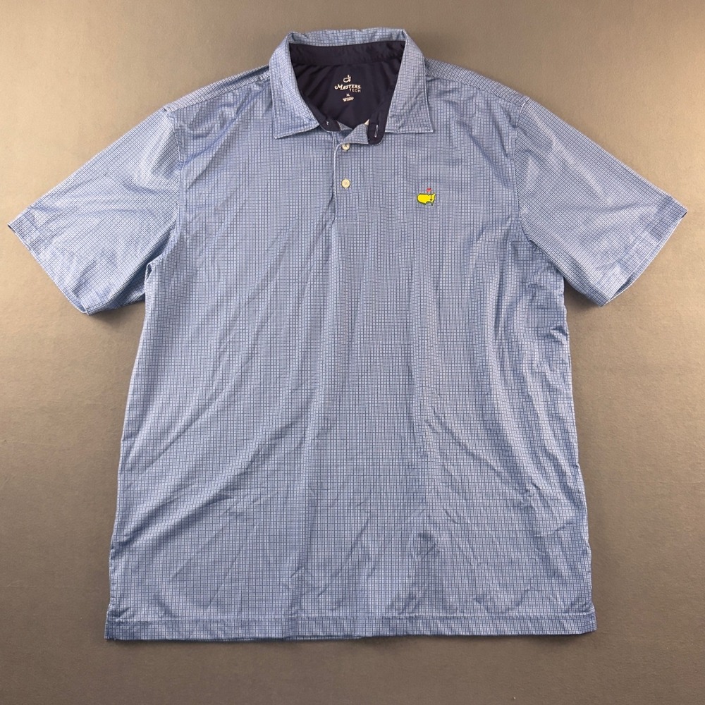 Masters Tech Mens XL Blue Micro Check Golf Polo Shirt MT2040-354 Short Sleeve